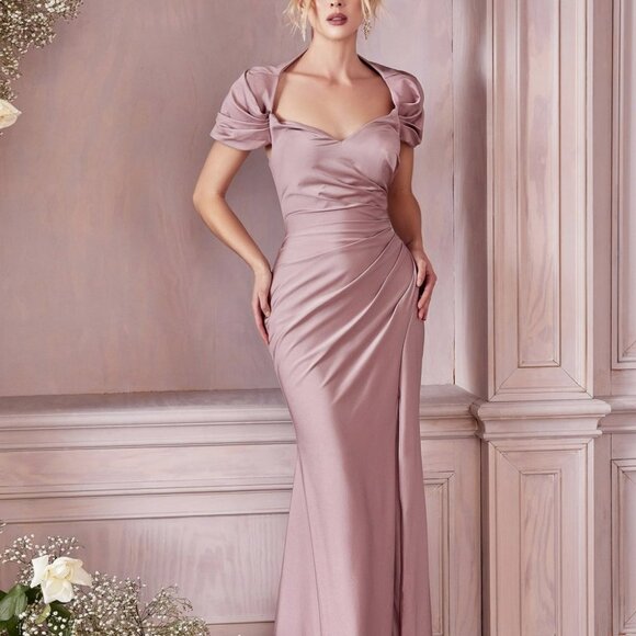 MAUVEPROM PARTY EVENING SHEATH CAP SLEEVE SHAWL FITTED DRESS CD1061